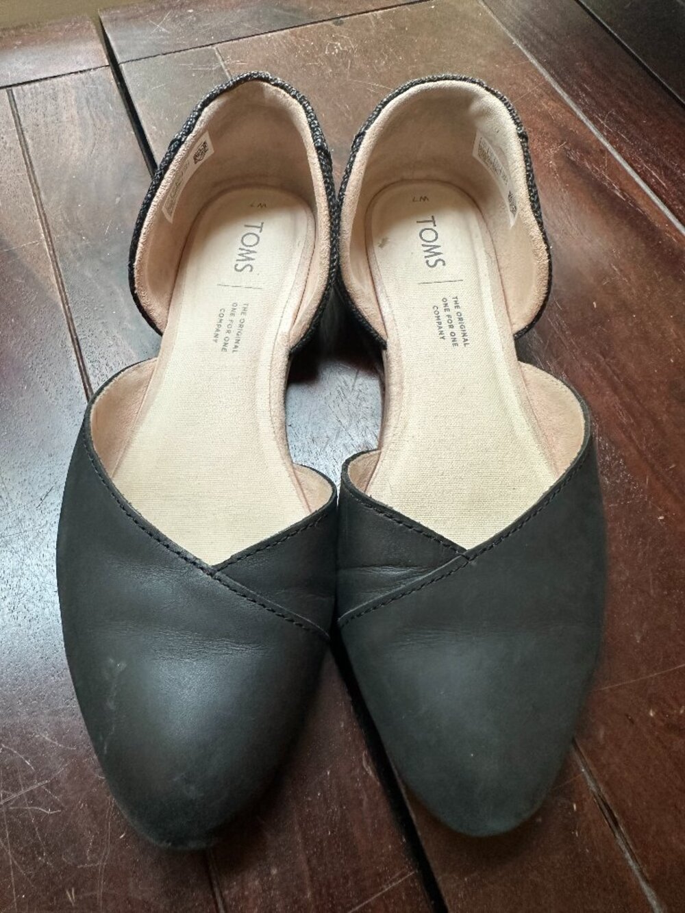 TOMS Jutti D'Orsay Black Flat | Leather + Textile | Pointed Toe | Size 7
